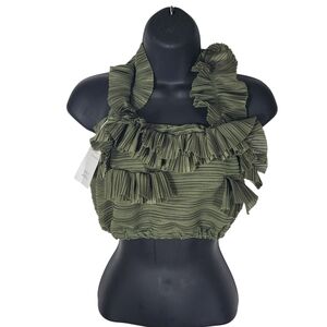 Aquamaia New York Olive Green Ruffle Detailed Haltar Neck Crop Top NWT